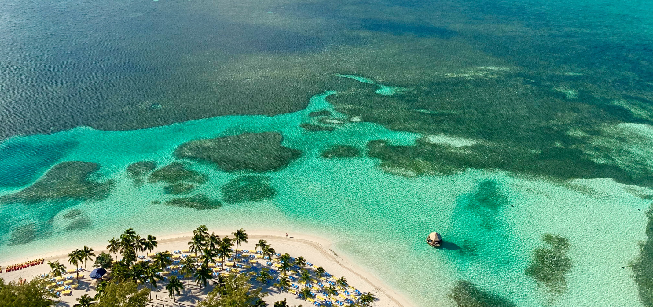 aerial view of the clear waters of the caribbean