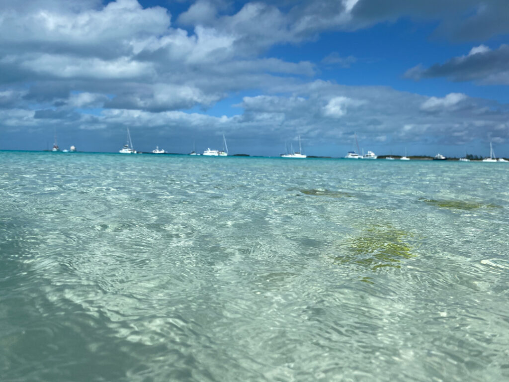 clear ocean water and sailboats