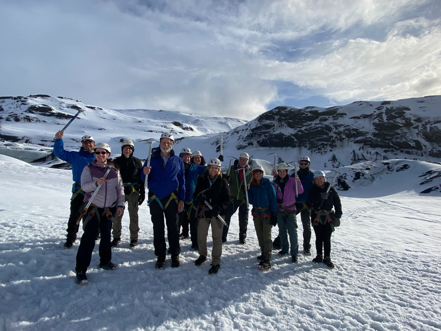 adventures for group celebrating their snowy hike in iceland