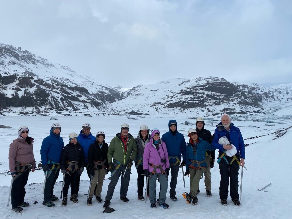 adventures for all group team taking photo snowshoeing in iceland